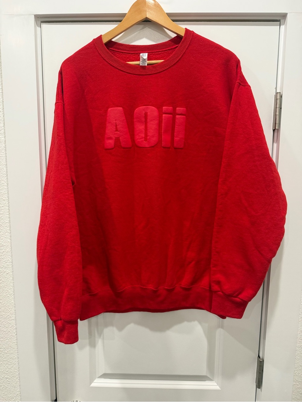Jerzees Red Crewneck Sweatshirt with Embossed AOii
